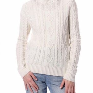 Minnie Rose Women’s Sparkle Cable Turtleneck Sweater Top In White NWT